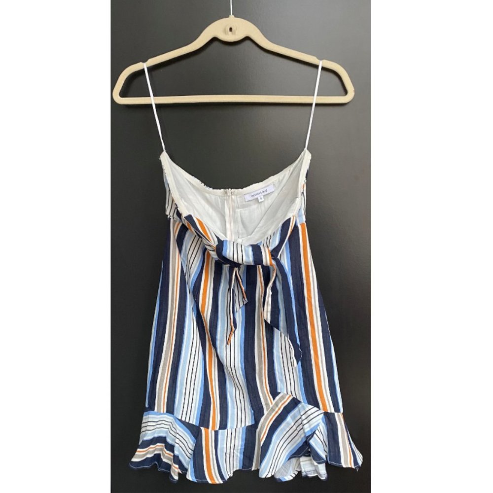 Strapless, Tie Front Striped Dress